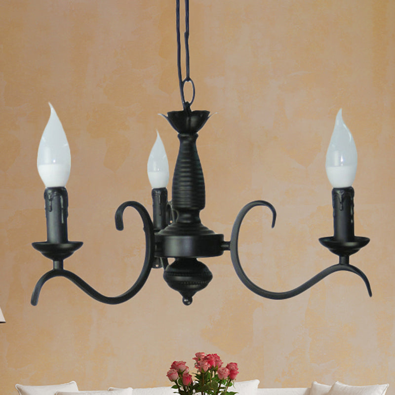 3/5 Heads Flameless Candle Chandelier Lighting Vintage Style Black Metallic Hanging Lamp for Living Room Clearhalo 'Cast Iron' 'Ceiling Lights' 'Chandeliers' 'Industrial Chandeliers' 'Industrial' 'Metal' 'Middle Century Chandeliers' 'Rustic Chandeliers' 'Tiffany' Lighting' 438618