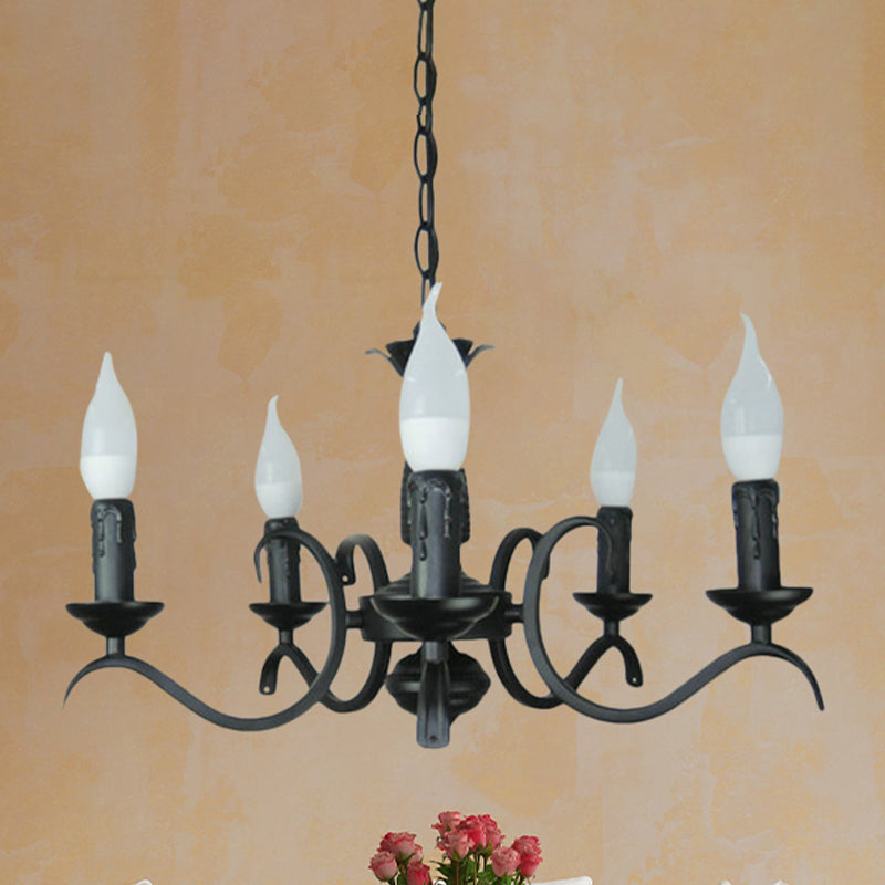 3/5 Heads Flameless Candle Chandelier Lighting Vintage Style Black Metallic Hanging Lamp for Living Room Clearhalo 'Cast Iron' 'Ceiling Lights' 'Chandeliers' 'Industrial Chandeliers' 'Industrial' 'Metal' 'Middle Century Chandeliers' 'Rustic Chandeliers' 'Tiffany' Lighting' 438619
