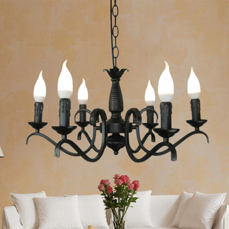 3/5 Heads Flameless Candle Chandelier Lighting Vintage Style Black Metallic Hanging Lamp for Living Room Clearhalo 'Cast Iron' 'Ceiling Lights' 'Chandeliers' 'Industrial Chandeliers' 'Industrial' 'Metal' 'Middle Century Chandeliers' 'Rustic Chandeliers' 'Tiffany' Lighting' 438620