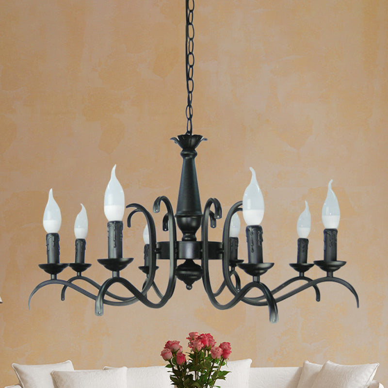 3/5 Heads Flameless Candle Chandelier Lighting Vintage Style Black Metallic Hanging Lamp for Living Room Clearhalo 'Cast Iron' 'Ceiling Lights' 'Chandeliers' 'Industrial Chandeliers' 'Industrial' 'Metal' 'Middle Century Chandeliers' 'Rustic Chandeliers' 'Tiffany' Lighting' 438621