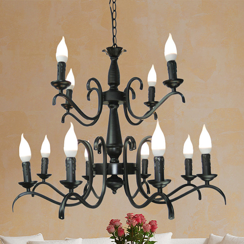 3/5 Heads Flameless Candle Chandelier Lighting Vintage Style Black Metallic Hanging Lamp for Living Room Clearhalo 'Cast Iron' 'Ceiling Lights' 'Chandeliers' 'Industrial Chandeliers' 'Industrial' 'Metal' 'Middle Century Chandeliers' 'Rustic Chandeliers' 'Tiffany' Lighting' 438622