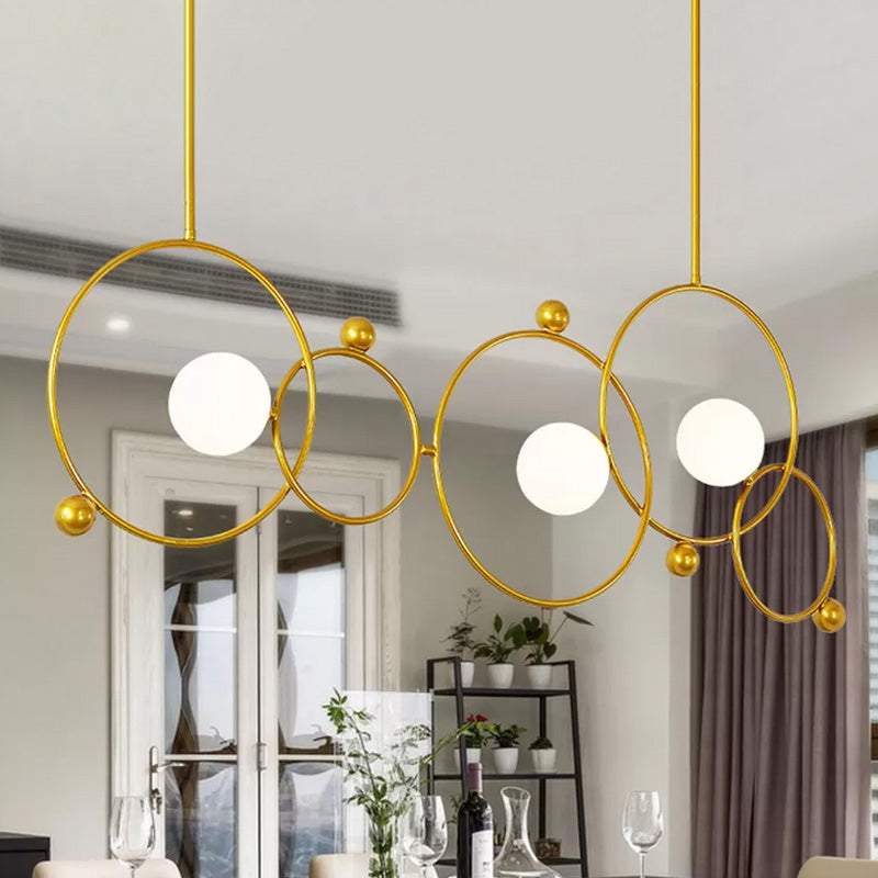 White Glass Ring Island Light Contemporary 3-Light Ceiling Pendant in Gold with Adjustable Rods Clearhalo 'Ceiling Lights' 'Island Lights' Lighting' 438651