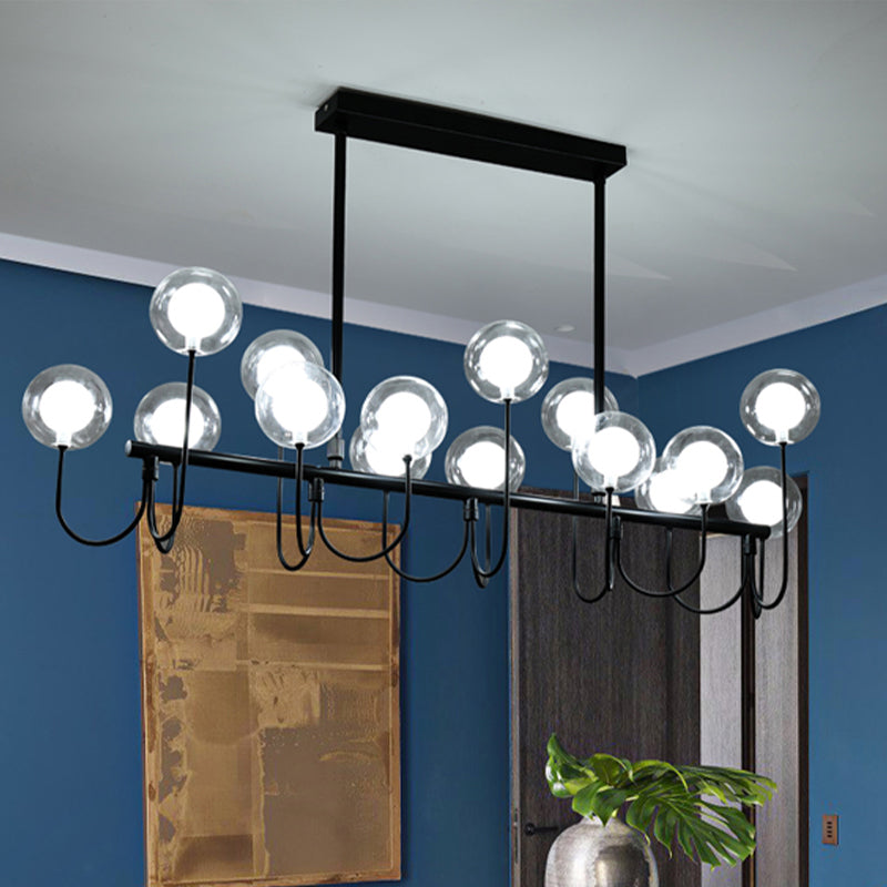 Clear Glass Globe Island Pendant Modern 15-Light Black Ceiling Light with Adjustable Hanging Cord Clearhalo 'Ceiling Lights' 'Glass shade' 'Glass' 'Island Lights' Lighting' 438684