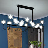 Clear Glass Globe Island Pendant Modern 15-Light Black Ceiling Light with Adjustable Hanging Cord Clearhalo 'Ceiling Lights' 'Glass shade' 'Glass' 'Island Lights' Lighting' 438684