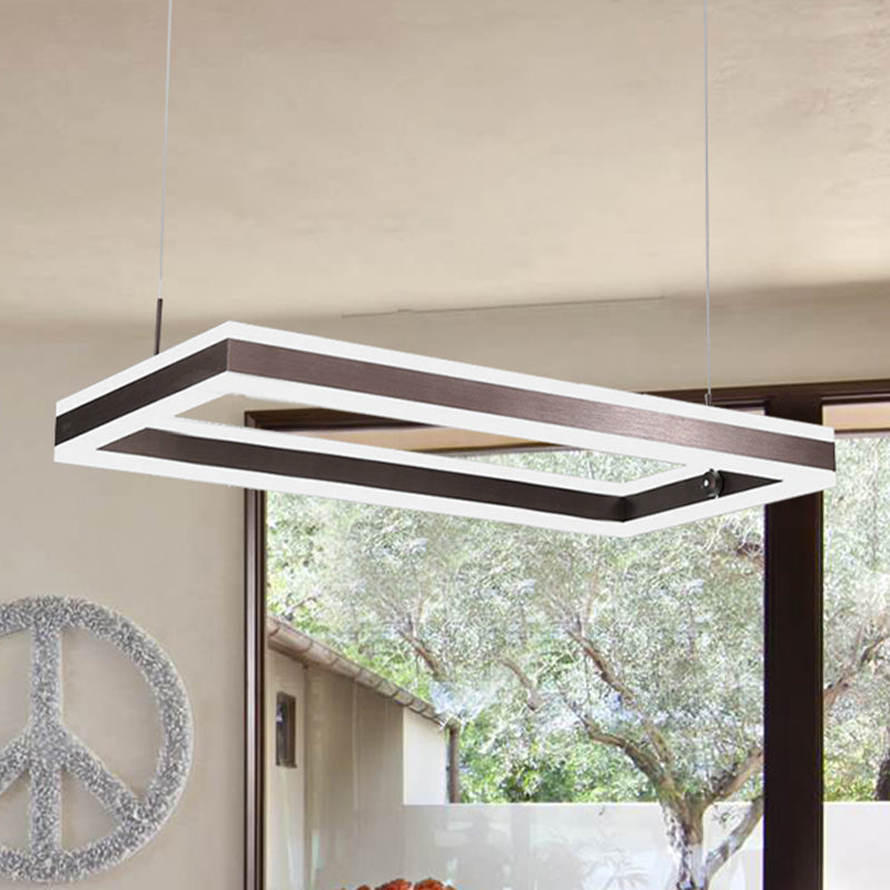 Brown Rectangular LED Chandelier Contemporary 1/2/3-Light Acrylic Ceiling Pendant in Warm/White Light Clearhalo 'Ceiling Lights' 'Chandeliers' 'Modern Chandeliers' 'Modern' Lighting' 438716