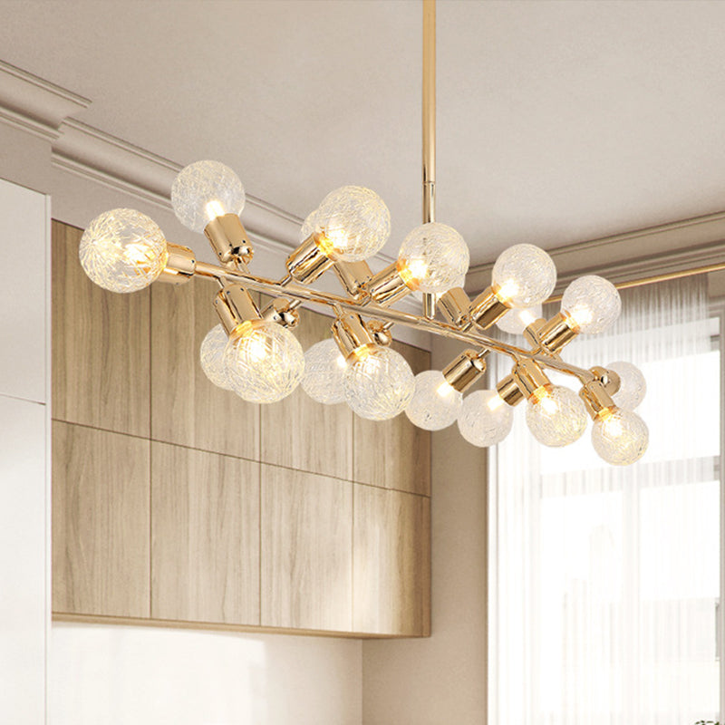 Postmodern Ball Island Pendant Lattice Glass 18-Head Kitchen Ceiling Light in Gold Clearhalo 'Ceiling Lights' 'Chandeliers' 'Glass shade' 'Glass' 'Island Lights' Lighting' 438717