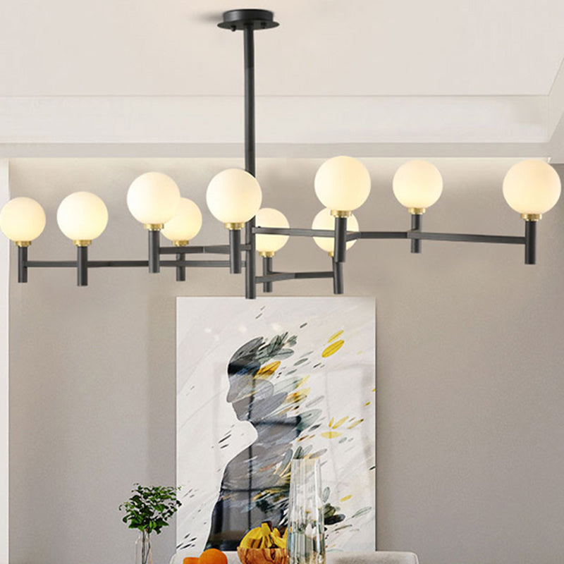 Modern Orbit Chandelier Pendant White Glass 10-Head Living Room Island Light in Black/White/Gold Clearhalo 'Ceiling Lights' 'Glass shade' 'Glass' 'Island Lights' Lighting' 438744