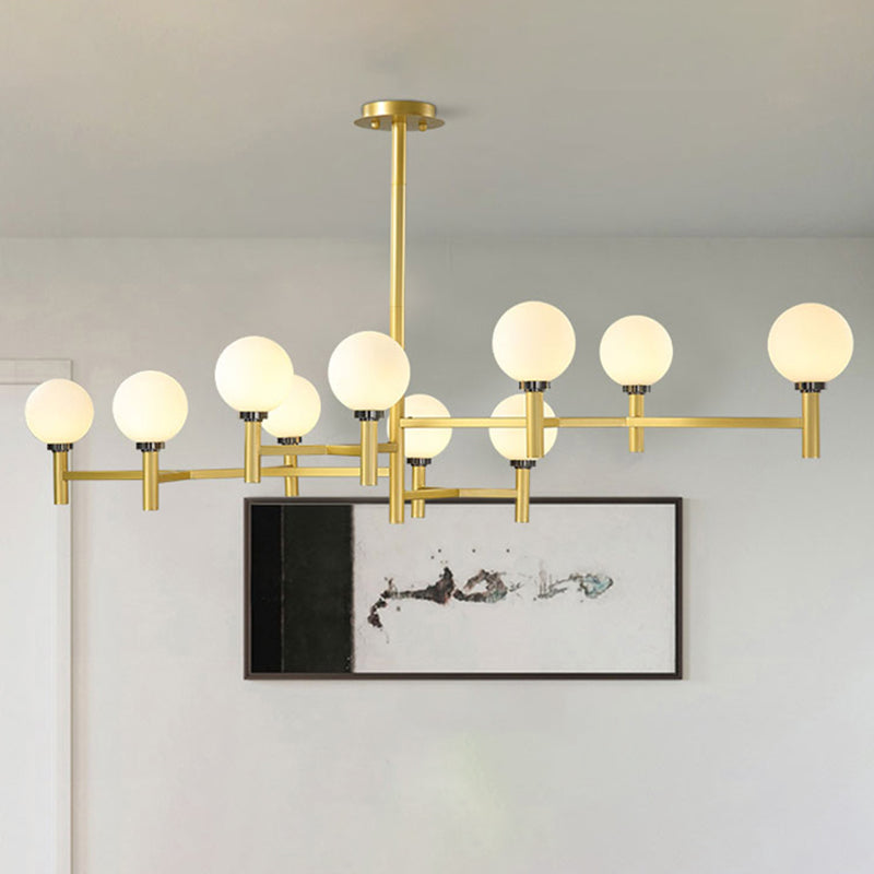 Modern Orbit Chandelier Pendant White Glass 10-Head Living Room Island Light in Black/White/Gold Clearhalo 'Ceiling Lights' 'Glass shade' 'Glass' 'Island Lights' Lighting' 438746