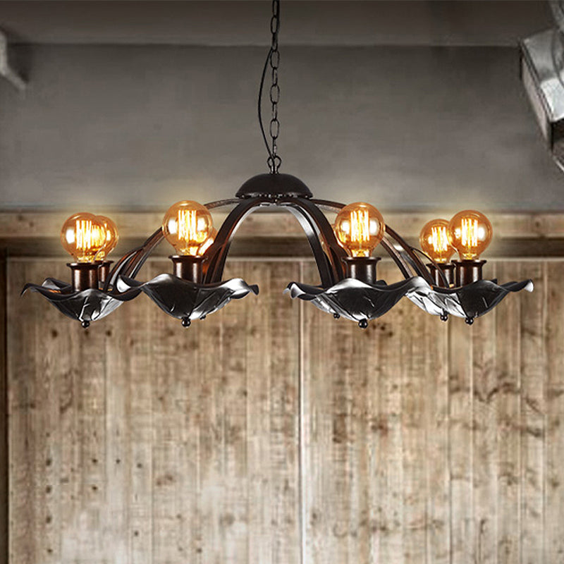 Open Bulb Hanging Lamp with Lotus Leaf Height Adjustable Metal Chandelier Light Clearhalo 'Cast Iron' 'Ceiling Lights' 'Chandeliers' 'Industrial Chandeliers' 'Industrial' 'Metal' 'Middle Century Chandeliers' 'Rustic Chandeliers' 'Tiffany' Lighting' 438750
