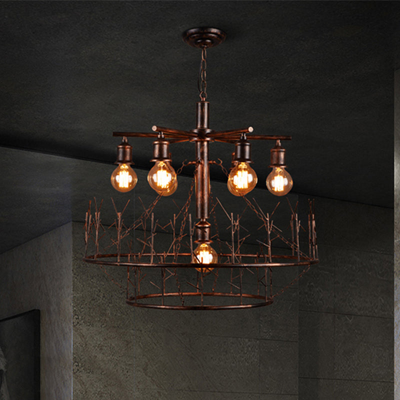 Sputnik Chandelier Lamp Open Bulb Retro Loft Metal 7 Lights Pendant Light in Copper with 39" Chain Clearhalo 'Cast Iron' 'Ceiling Lights' 'Chandeliers' 'Industrial Chandeliers' 'Industrial' 'Metal' 'Middle Century Chandeliers' 'Rustic Chandeliers' 'Tiffany' Lighting' 438752