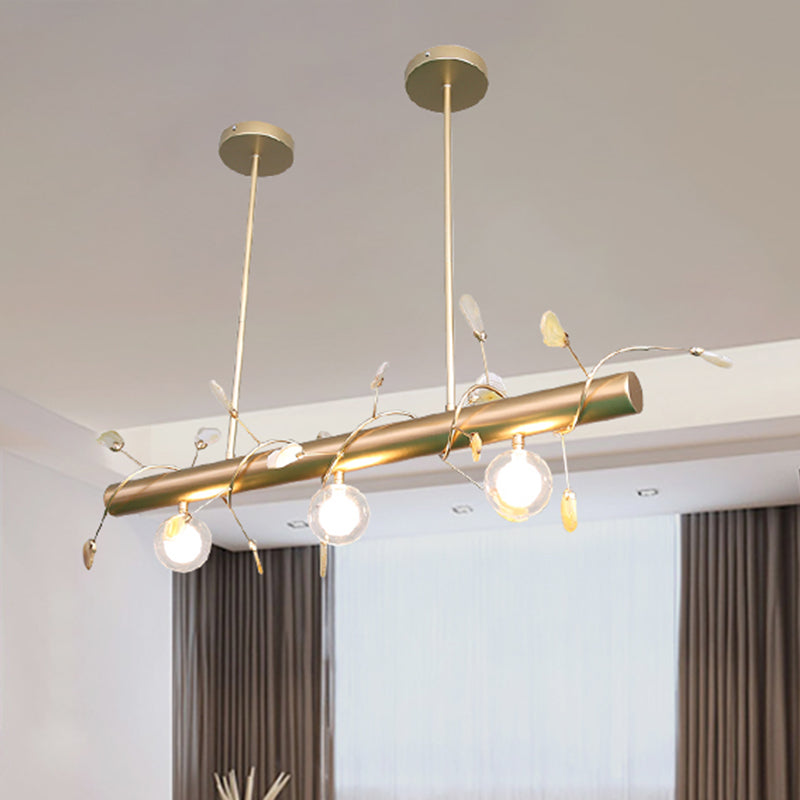 Iron Branch Island Pendant Contemporary 3-Light Ceiling Light Fixture in Pink/Yellow/Orange with Clear Glass Ball Shade Clearhalo 'Ceiling Lights' 'Close To Ceiling Lights' 'Glass shade' 'Glass' 'Island Lights' Lighting' 438755