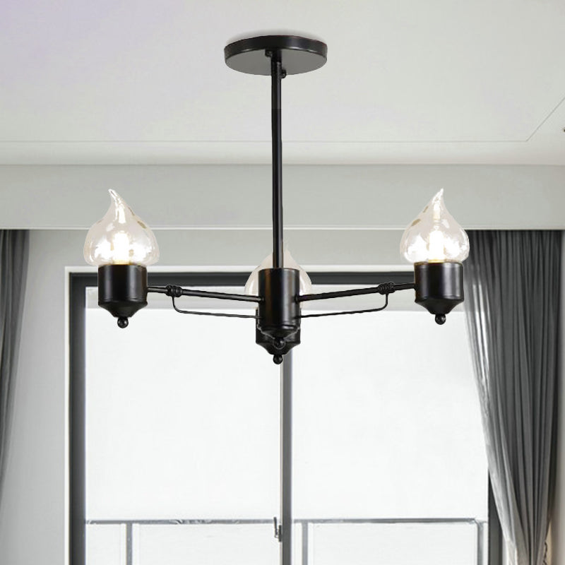 Candle Clear Glass Light Chandelier Vintage 3/6/8-Light Bedroom Pendant Lighting in Black Clearhalo 'Ceiling Lights' 'Chandeliers' 'Glass shade' 'Glass' 'Industrial Chandeliers' 'Industrial' 'Middle Century Chandeliers' 'Pendant Lights' 'Tiffany' Lighting' 438771