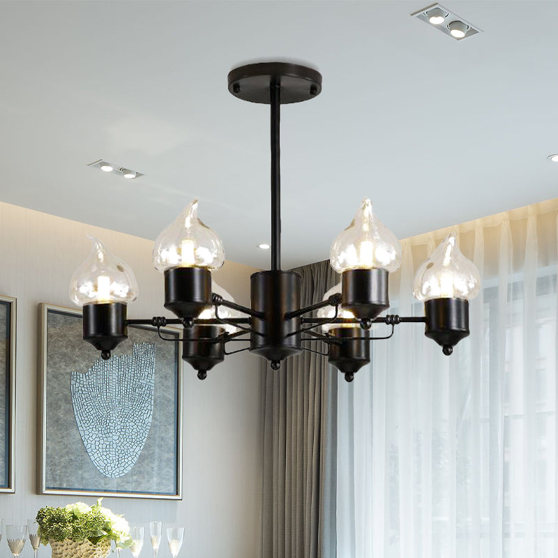 Candle Clear Glass Light Chandelier Vintage 3/6/8-Light Bedroom Pendant Lighting in Black Clearhalo 'Ceiling Lights' 'Chandeliers' 'Glass shade' 'Glass' 'Industrial Chandeliers' 'Industrial' 'Middle Century Chandeliers' 'Pendant Lights' 'Tiffany' Lighting' 438772