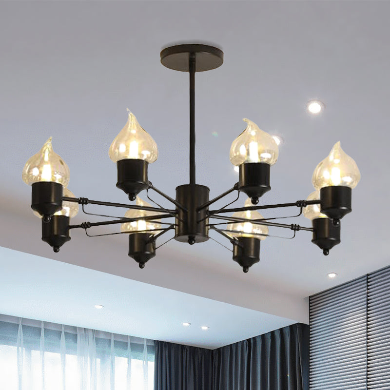 Candle Clear Glass Light Chandelier Vintage 3/6/8-Light Bedroom Pendant Lighting in Black Clearhalo 'Ceiling Lights' 'Chandeliers' 'Glass shade' 'Glass' 'Industrial Chandeliers' 'Industrial' 'Middle Century Chandeliers' 'Pendant Lights' 'Tiffany' Lighting' 438773