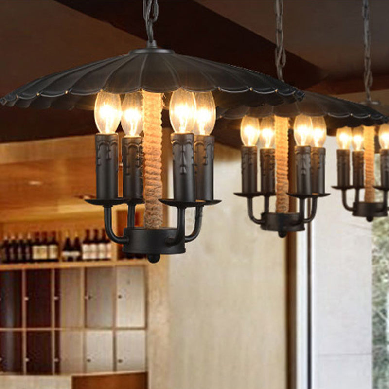 Wavy Pendant Light Retro Style Metal 4 Bulbs Candle Hanging Light in Black for Dining Room Clearhalo 'Ceiling Lights' 'Chandeliers' 'Glass shade' 'Glass' Lighting' 438787