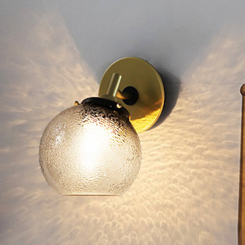 Clear Textured Glass Sphere Wall Lighting Modern Vintage Single Light Mini Wall Mount Light in Gold - Clearhalo - 'Cast Iron' - 'Glass' - 'Industrial' - 'Modern wall lights' - 'Modern' - 'Tiffany' - 'Traditional wall lights' - 'Vanity Lights' - 'Wall Lights' - Lighting' - 438792