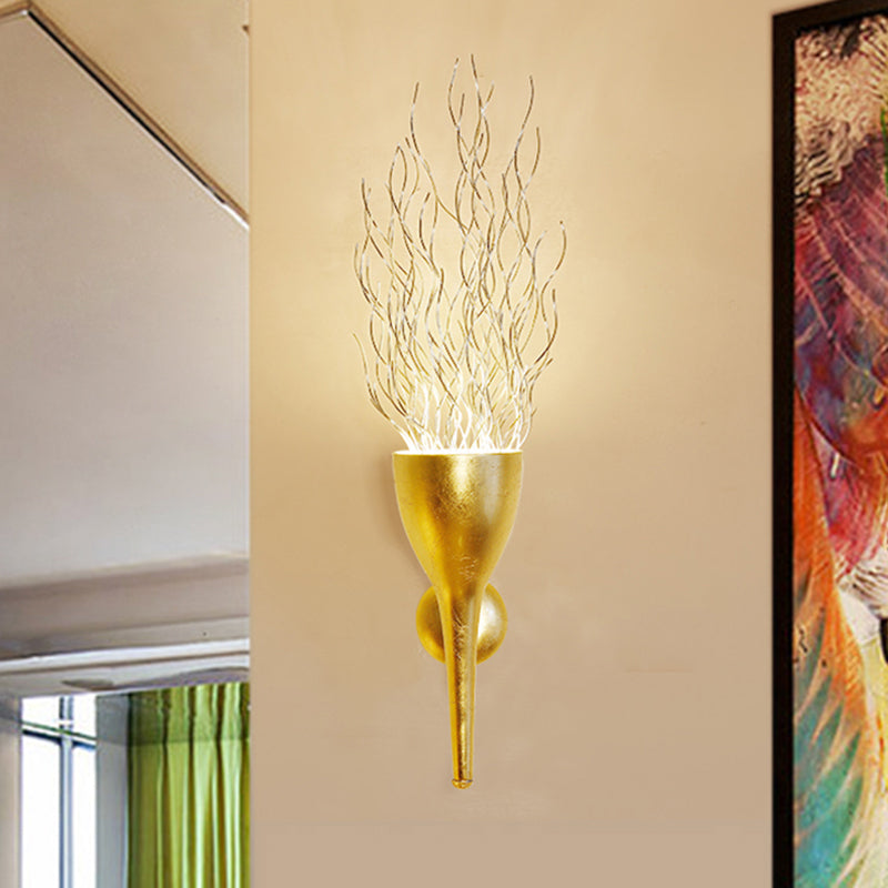 Gold Torch Wall Sconce Lighting 1 Light Modern Metallic Wall Lighting for Stairway Clearhalo 'Cast Iron' 'Glass' 'Industrial' 'Modern wall lights' 'Modern' 'Tiffany' 'Traditional wall lights' 'Vanity Lights' 'Wall Lights' Lighting' 438794