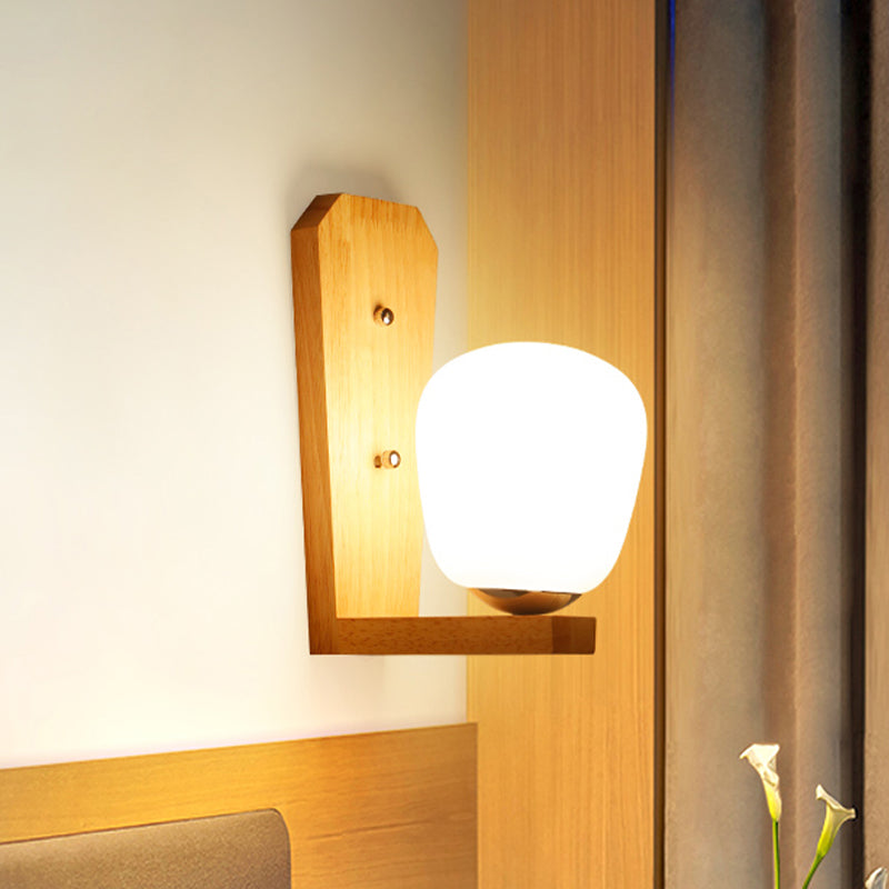 Milk Glass Mini Wall Mounted Lighting Nordic Style 1 Light Indoor Wall Light in Wood for Bedroom - Clearhalo - 'Modern wall lights' - 'Modern' - 'Vanity Lights' - 'Wall Lights' - Lighting' - 438804