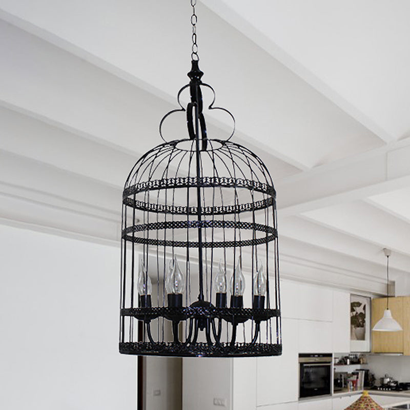 3/6 Bulbs Bird Cage Hanging Light with Candle Creative Industrial Style Black Metallic Chandelier Lamp for Bedroom Clearhalo 'Cast Iron' 'Ceiling Lights' 'Chandeliers' 'Industrial Chandeliers' 'Industrial' 'Metal' 'Middle Century Chandeliers' 'Rustic Chandeliers' 'Tiffany' Lighting' 438817