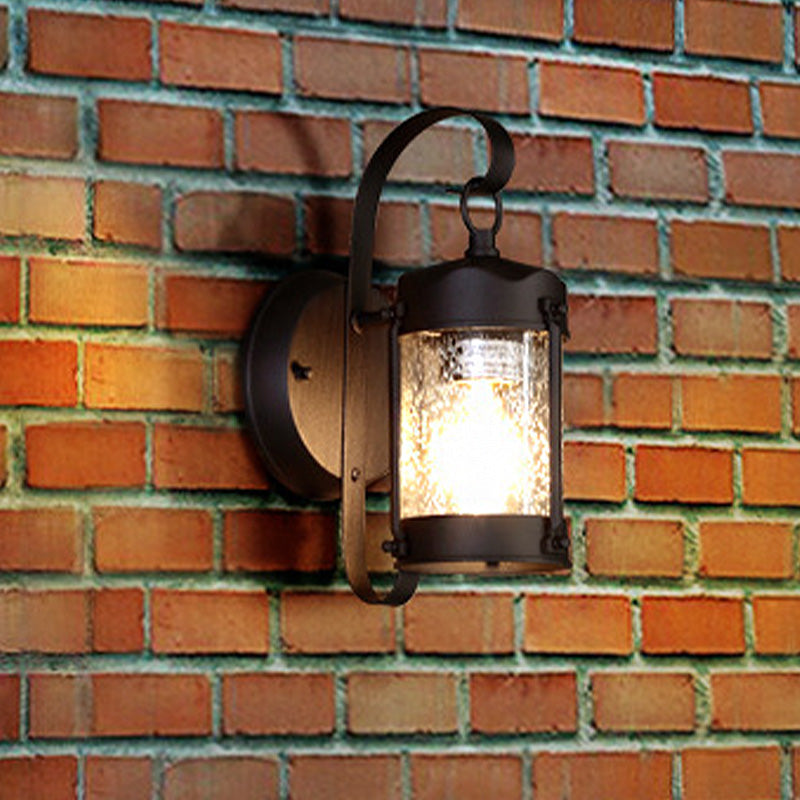 One Bulb Wall Light with Cylinder/Lantern Shade Bubble Glass Industrial Porch Sconce Lighting Fixture in Black Clearhalo 'Art deco wall lights' 'Cast Iron' 'Glass' 'Industrial wall lights' 'Industrial' 'Middle century wall lights' 'Modern' 'Rustic wall lights' 'Tiffany' 'Traditional wall lights' 'Wall Lamps & Sconces' 'Wall Lights' Lighting' 438837