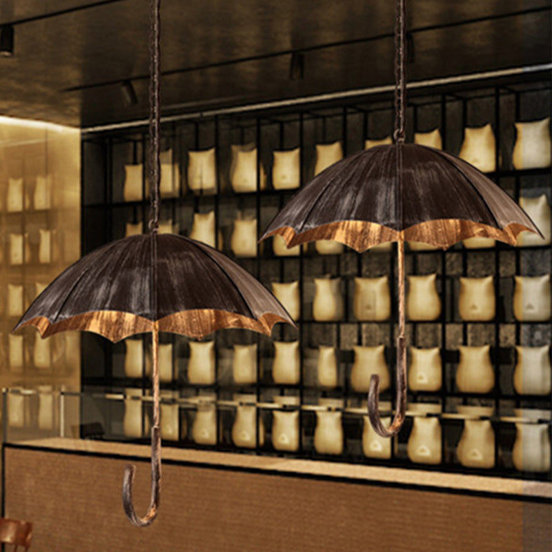 Industrial Distressed Umbrella Pendant Light Iron Olde Bronze Chandelier for Cafe Clearhalo 'Ceiling Lights' 'Chandeliers' Lighting' options 438838