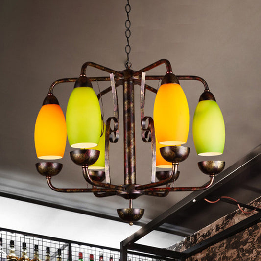 Industrial Antique Copper Pendant Light Yellow Melon 6 Lights Metallic Chandelier for Bar Clearhalo 'Ceiling Lights' 'Chandeliers' 'Glass shade' 'Glass' 'Pendant Lights' Lighting' 438849
