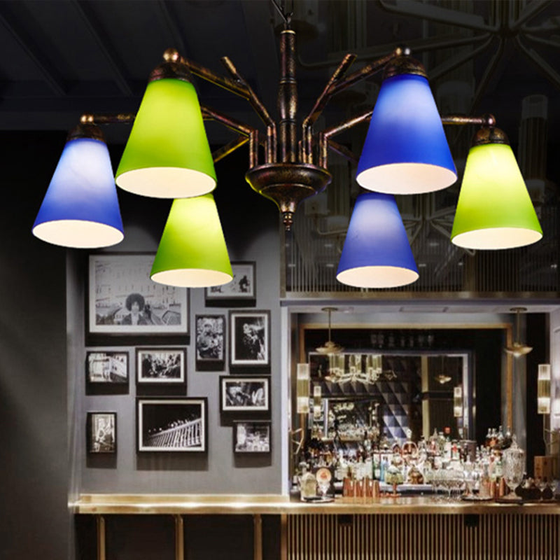 Rust Tapered Shade Chandelier 6 Lights Retro Metal Hanging Light for Restaurant Clearhalo 'Ceiling Lights' 'Chandeliers' Lighting' options 438850