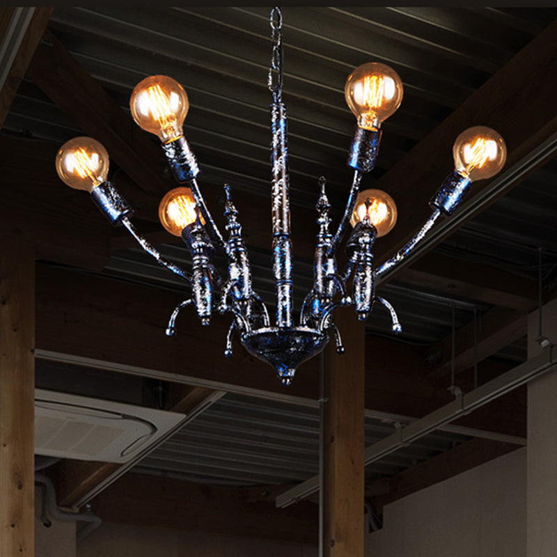 Bare Bulb Dining Room Chandelier Metallic Multi Head Vintage Pendant Light in Black Clearhalo 'Cast Iron' 'Ceiling Lights' 'Chandeliers' 'Industrial Chandeliers' 'Industrial' 'Metal' 'Middle Century Chandeliers' 'Rustic Chandeliers' 'Tiffany' Lighting' 438851
