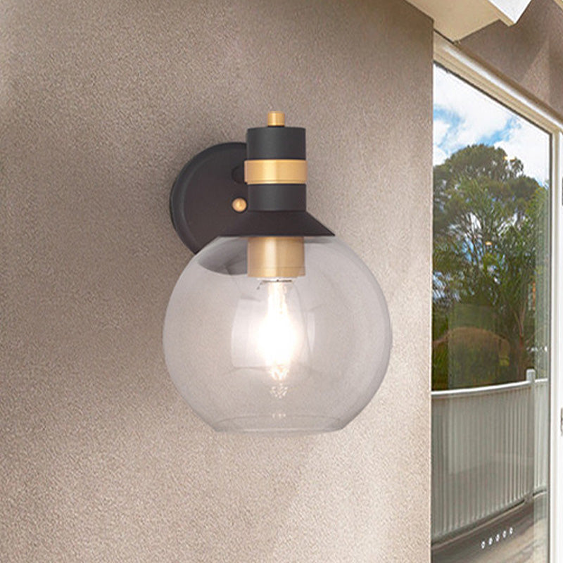 Clear Glass Black Wall Sconce Lighting Cylinder/Semicircle/Square 1-Light Industrial Light Fixture, 6"/8" Wide Clearhalo 'Art deco wall lights' 'Cast Iron' 'Glass' 'Industrial wall lights' 'Industrial' 'Middle century wall lights' 'Modern' 'Rustic wall lights' 'Tiffany' 'Traditional wall lights' 'Wall Lamps & Sconces' 'Wall Lights' Lighting' 438855