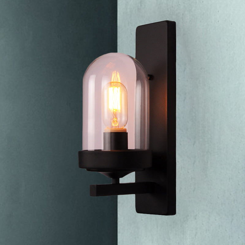 One Bulb Clear Glass Sconce Vintage Industrial Black Vase/Birdcage/Oval Corridor Wall Lamp Clearhalo 'Art deco wall lights' 'Cast Iron' 'Glass' 'Industrial wall lights' 'Industrial' 'Middle century wall lights' 'Modern' 'Rustic wall lights' 'Tiffany' 'Traditional wall lights' 'Wall Lamps & Sconces' 'Wall Lights' Lighting' 438858