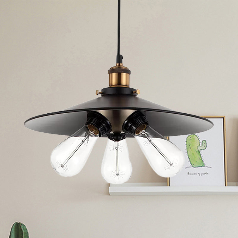 Flared Shade Kitchen Hanging Lamp Vintage Style Metallic 3 Heads Black/White Pendant Lighting Clearhalo 'Cast Iron' 'Ceiling Lights' 'Chandeliers' 'Industrial Chandeliers' 'Industrial' 'Metal' 'Middle Century Chandeliers' 'Rustic Chandeliers' 'Tiffany' Lighting' 438883