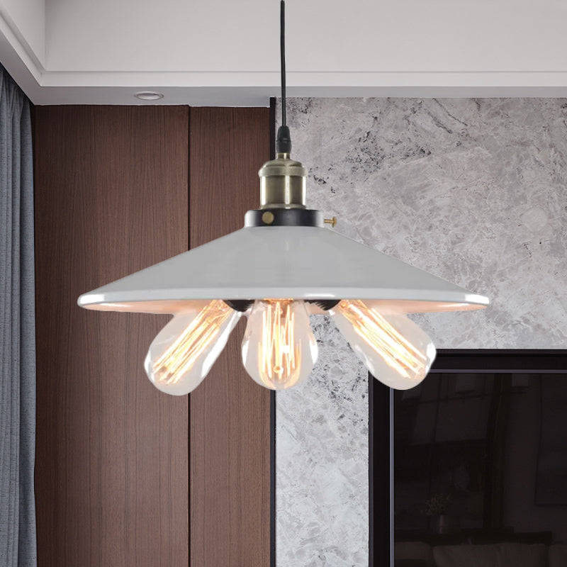 Flared Shade Kitchen Hanging Lamp Vintage Style Metallic 3 Heads Black/White Pendant Lighting Clearhalo 'Cast Iron' 'Ceiling Lights' 'Chandeliers' 'Industrial Chandeliers' 'Industrial' 'Metal' 'Middle Century Chandeliers' 'Rustic Chandeliers' 'Tiffany' Lighting' 438884