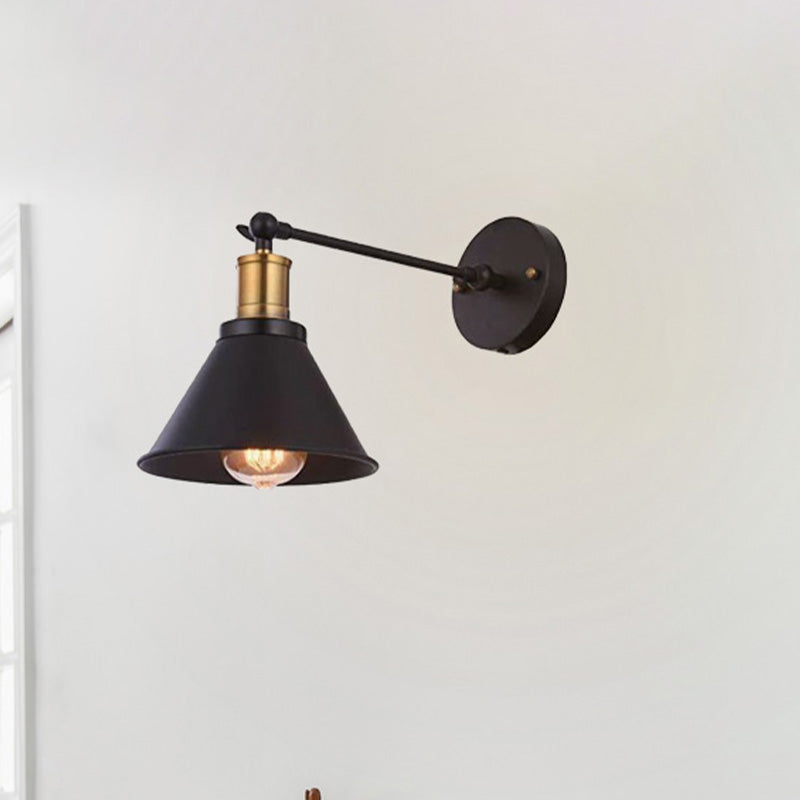 Black 1 Light Wall Sconce Lighting Industrial Metal Cone Light Fixture for Bedroom Clearhalo 'Art deco wall lights' 'Cast Iron' 'Glass' 'Industrial wall lights' 'Industrial' 'Middle century wall lights' 'Modern' 'Rustic wall lights' 'Tiffany' 'Traditional wall lights' 'Wall Lamps & Sconces' 'Wall Lights' Lighting' 438894