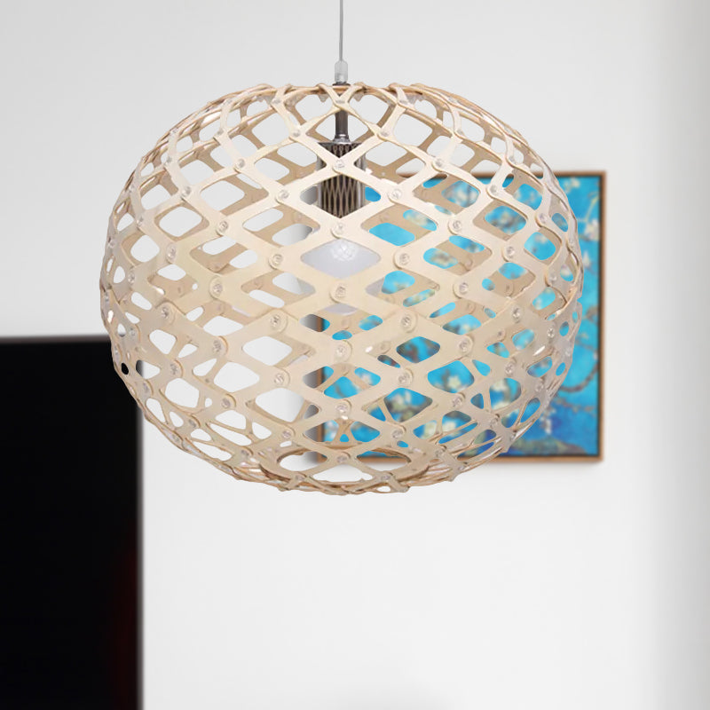 Orb Shade Drop Light Vintage Wood One-Light Living Room Pendant Light Fixture in White Clearhalo 'Ceiling Lights' 'Pendant Lights' 'Pendants' Lighting' 438915