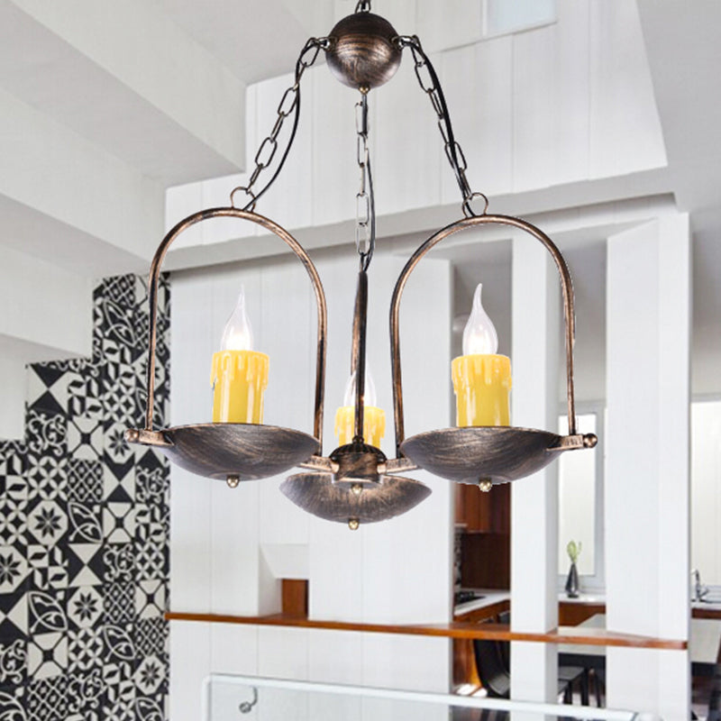 Aged Brass Metal Hanging Light Two-bulb Vintage Candle Chandeliers for Coffee Shop Clearhalo 'Ceiling Lights' 'Chandeliers' Lighting' options 438922