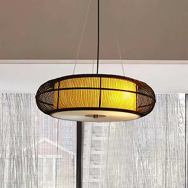 Modern Stylish Drum Shade Hanging Pendant Light Bamboo 3-Head Dining Room Ceiling Light in Black/Wood Clearhalo 'Ceiling Lights' 'Modern Pendants' 'Modern' 'Pendant Lights' 'Pendants' Lighting' 438943