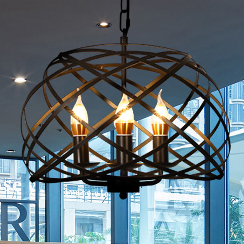 Vintage Stylish Open Cage Hanging Light with Candle 3 Heads Hanging Chandelier Light in Black Clearhalo 'Cast Iron' 'Ceiling Lights' 'Chandeliers' 'Industrial Chandeliers' 'Industrial' 'Metal' 'Middle Century Chandeliers' 'Rustic Chandeliers' 'Tiffany' Lighting' 438949