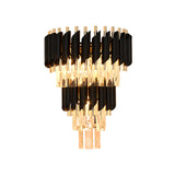 3-Bulb Tiered Tapered Flush Wall Sconce Contemporary Black Beveled Crystal Wall Light Fixture Black Clearhalo 'Modern wall lights' 'Modern' 'Wall Lamps & Sconces' 'Wall Lights' Lighting' 444444