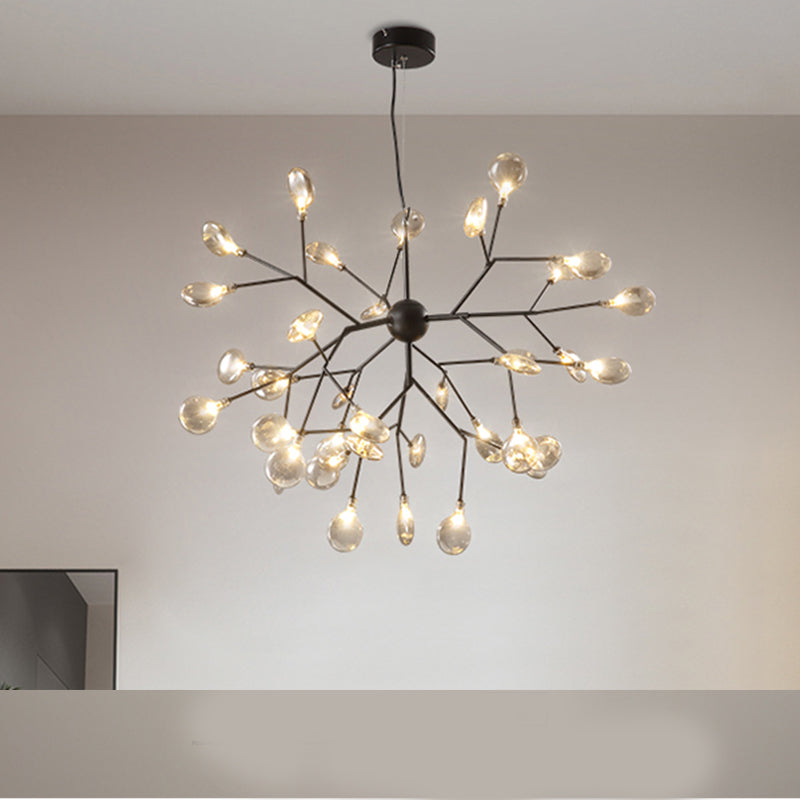 Branched Firefly Dining Room LED Ceiling Lighting Glass Post-Modern Chandelier Light 45 Black A Clearhalo 'Ceiling Lights' 'Chandeliers' 'Modern Chandeliers' 'Modern' Lighting' 445