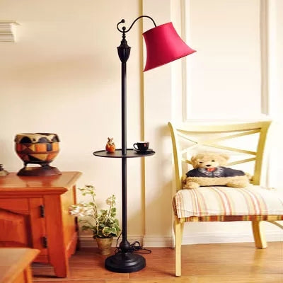 Contemporary Black Base Floor Lamp Bucket Shade One Light Metal Floor Light for Living Room Rose Red with Tray Clearhalo 'Floor Lamps' 'Lamps' Lighting' 44772