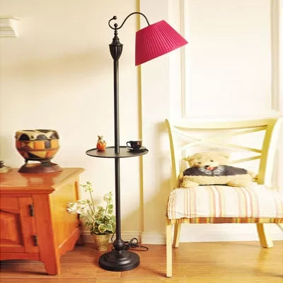 Contemporary Black Base Floor Lamp Bucket Shade One Light Metal Floor Light for Living Room Rose Red without Tray Clearhalo 'Floor Lamps' 'Lamps' Lighting' 44775