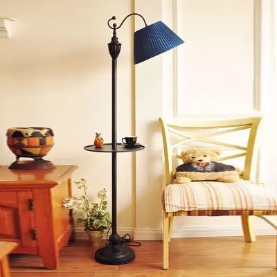 Contemporary Black Base Floor Lamp Bucket Shade One Light Metal Floor Light for Living Room Blue Clearhalo 'Floor Lamps' 'Lamps' Lighting' 44776