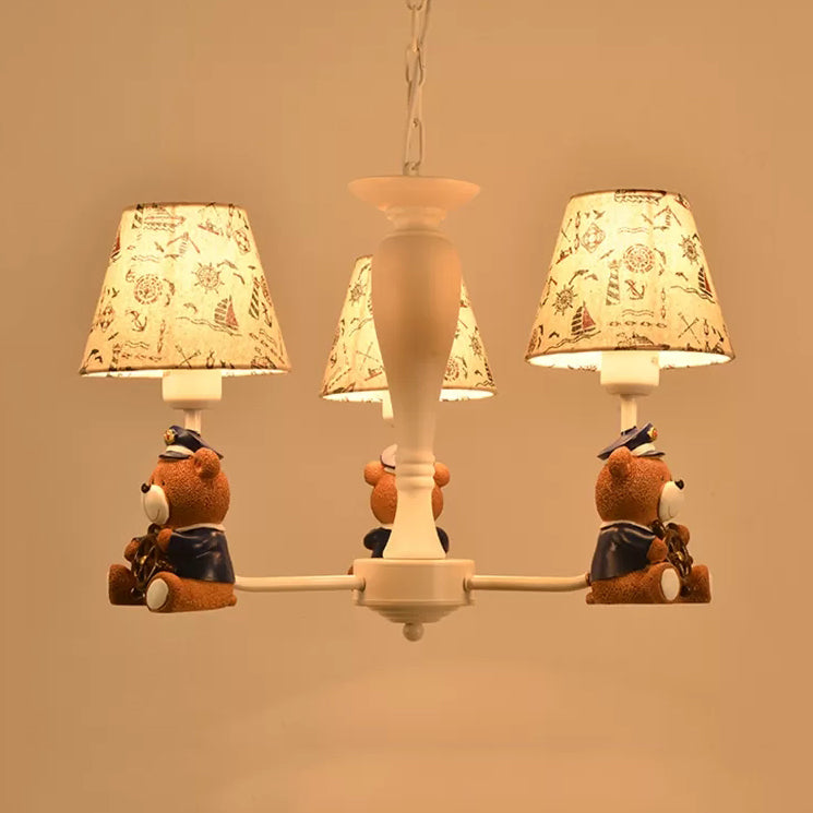 Modern Style White Pendant Light Tapered Shade Bear Metal Chandelier for Child Bedroom Clearhalo 'Ceiling Lights' 'Chandeliers' Lighting' options 44997