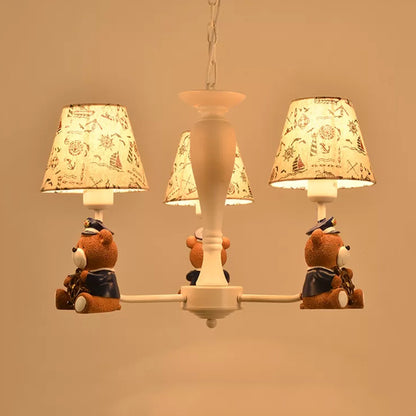 Modern Style White Pendant Light Tapered Shade Bear Metal Chandelier for Child Bedroom 3 White Clearhalo 'Ceiling Lights' 'Chandeliers' Lighting' options 44997_13e190df-1d6b-4399-93e0-caa96b1e612d