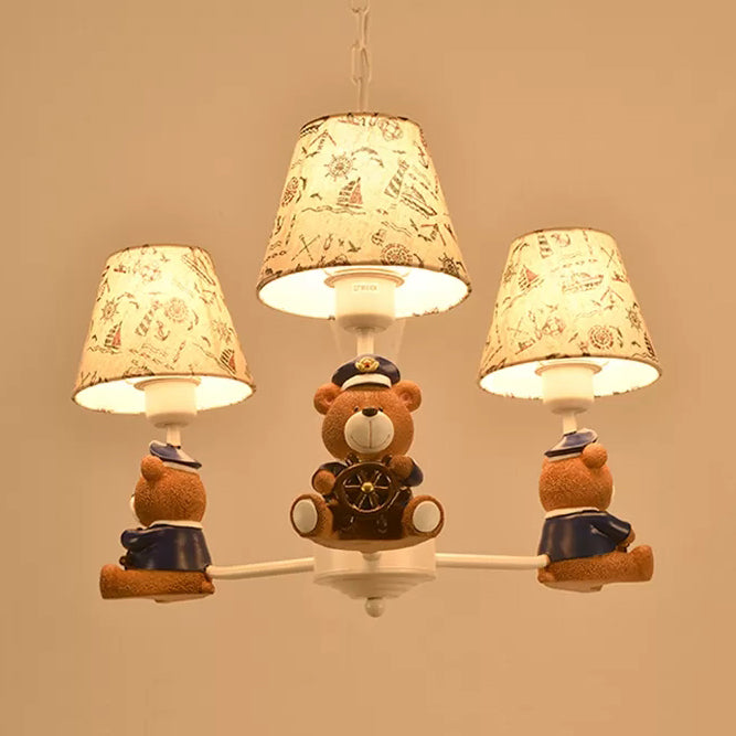 Modern Style White Pendant Light Tapered Shade Bear Metal Chandelier for Child Bedroom Clearhalo 'Ceiling Lights' 'Chandeliers' Lighting' options 44998