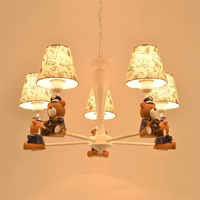 Modern Style White Pendant Light Tapered Shade Bear Metal Chandelier for Child Bedroom Clearhalo 'Ceiling Lights' 'Chandeliers' Lighting' options 44999
