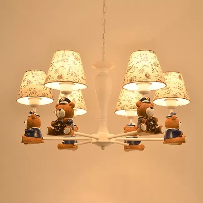 Modern Style White Pendant Light Tapered Shade Bear Metal Chandelier for Child Bedroom Clearhalo 'Ceiling Lights' 'Chandeliers' Lighting' options 45003