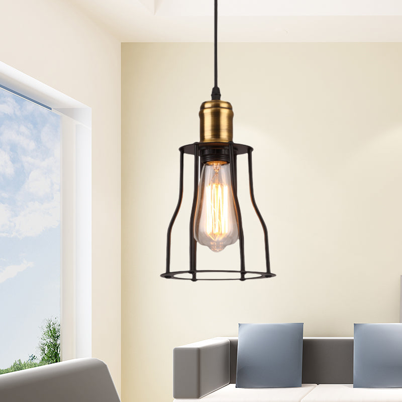 Industrial Mini Suspended Light with Wire Cage 1 Bulb Metal Pendant Lamp in Bronze/Brass for Living Room Brass Clearhalo 'Art Deco Pendants' 'Cast Iron' 'Ceiling Lights' 'Ceramic' 'Crystal' 'Industrial Pendants' 'Industrial' 'Metal' 'Middle Century Pendants' 'Pendant Lights' 'Pendants' 'Tiffany' Lighting' 45167