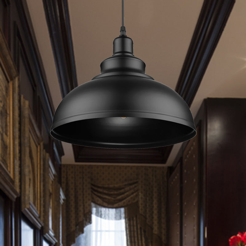 Black/Gray 1 Bulb Hanging Fixture Retro Metal Dome Shade Ceiling Pendant with Adjustable Cord, 12"/14"/16" W Clearhalo 'Art Deco Pendants' 'Black' 'Cast Iron' 'Ceiling Lights' 'Ceramic' 'Crystal' 'Industrial Pendants' 'Industrial' 'Metal' 'Middle Century Pendants' 'Pendant Lights' 'Pendants' 'Rustic Pendants' 'Tiffany' Lighting' 452490