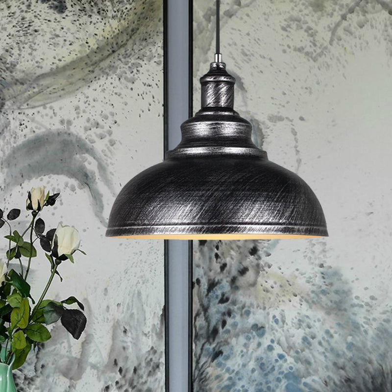 Black/Gray 1 Bulb Hanging Fixture Retro Metal Dome Shade Ceiling Pendant with Adjustable Cord, 12"/14"/16" W Clearhalo 'Art Deco Pendants' 'Black' 'Cast Iron' 'Ceiling Lights' 'Ceramic' 'Crystal' 'Industrial Pendants' 'Industrial' 'Metal' 'Middle Century Pendants' 'Pendant Lights' 'Pendants' 'Rustic Pendants' 'Tiffany' Lighting' 452491